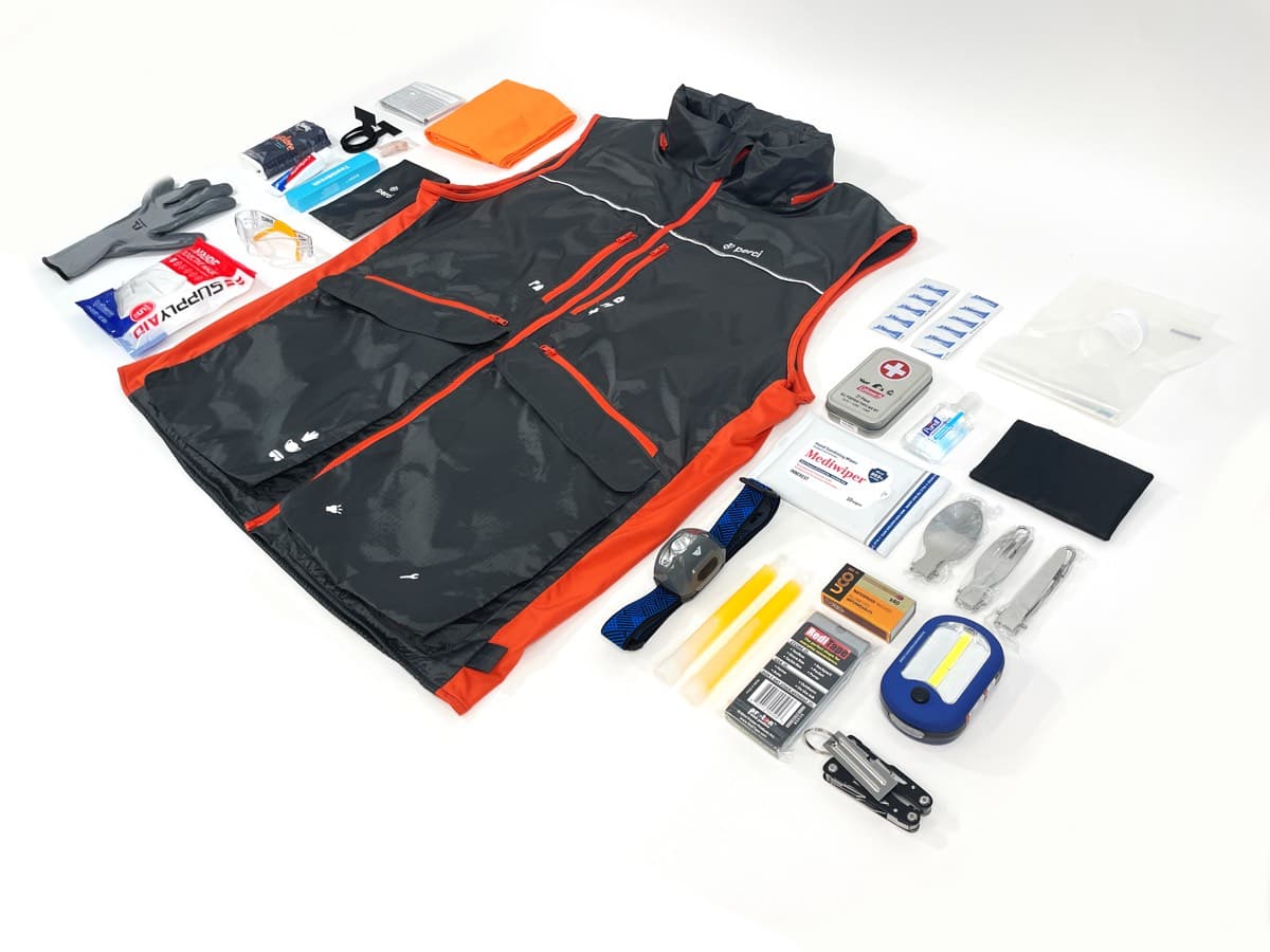 The Perci Vest with its emergency items laid out around it